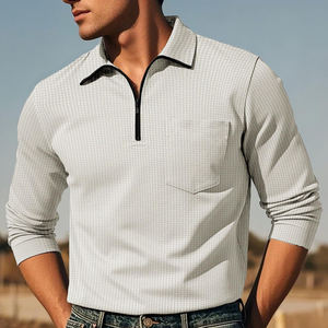 Polo de qualité supérieure pour hommes, solide et imprimé techniques sombres, tissu de haute qualité avec long et fermeture éclair et col polo pour le golf - Product Image 2