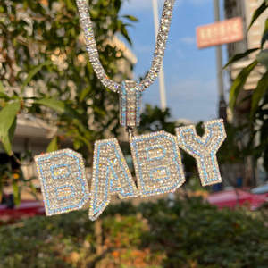 Colgante de Lujo con Letra BABY de Plata de Ley 925, Estilo Hip Hop, con Moissanita, Chapado en Oro Blanco de 14K, Joyería Fina Unisex, Regalo para Fiesta - Product Image 1