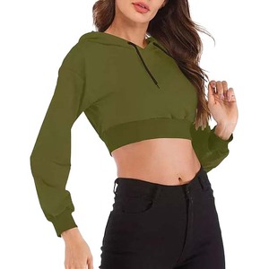 Sudaderas con capucha Casual suelta de alta calidad francés Terry suéter de Bolsillo grande sudaderas con capucha de manga raglán mujeres Top corto personalizado Sudadera con capucha - Product Image 5