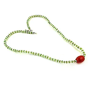 Women's Gold-Plated <b>Green</b> <b>Beaded</b> <b>Necklace</b> with Red Gemstone Geometric Link Chain for Engagement Gift - Product Image 1
