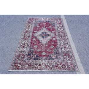 Alfombra de lana turca Vintage de 4,4x7,5 pies, rojo, Beige, estilo Oriental, área grande única, patrón de retazos de látex para pasillo de exposición - Product Image 1