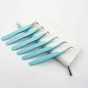 Juego de pinzas de extensión de pestañas de acero inoxidable, pinzas de pestañas de volumen en ángulo de 45 90 grados con punta de fibra para uso de pestañas y cejas - Product Image 1