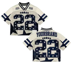 เสื้อฟุตบอลอเมริกันครอปโอเวอร์ไซส์ผ้าพิมพ์ซับลิเมชันสกรีนลายตามแบบย้อนยุคตาข่ายระบายอากาศได้ดี - Product Image 1