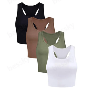 Custom Logo Cotton Ribbed Seamless Women's Workout <b>Crop</b> Tank <b>Tops</b>-Quick Dry Breathable Eco-Friendly - Product Image 1