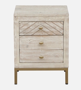 Mesita de Noche Moderna Rústica de Tres Cajones con Acabado Desgastado, Mueble Tradicional para Dormitorio, Hecho a Mano en India - Product Image 4