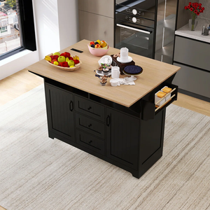 55.7 ''grand îlot de cuisine 2 chariots de rangement en bois à 3 tiroirs de style feuille de goutte chariots d'îlots de cuisine en métal MDF durables - Product Image 1