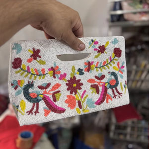 Bolsos de hombro de algodón de estilo bohemio para mujer india, bolsos de mano con cuentas hechos a mano con cremallera para compras nocturnas, bolsos de mensajero de estilo bohemio - Product Image 1