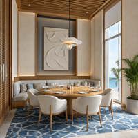 Meubles de cafétéria modernes, fauteuils rembourrés à dossier incurvé, tables en bois massif, ensemble table et chaises de café pour hôtel, restaurant