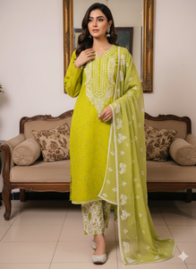 2025คอลเลกชัน ssumaira ชุดเดรสทางการผ้าชีฟอง3ชิ้นสไตล์เรียบง่ายเรียบง่ายพิมพ์ลายไพลิน - Product Image 2