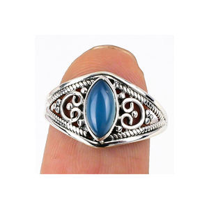 Bague en argent sterling massif 925 marquise aigue-marine avec pierres précieuses magnifique fait à la main classique bijoux fins mariage fiançailles fête cadeau - Product Image 1