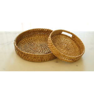 Luxueux plateau de service rectangulaire en rotin naturel élégant Floral décor à la maison accessoires de cuisine poignées pour le stockage de la restauration - Product Image 1