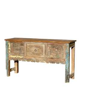 Handmade Carved <b>Console</b> <b>Table</b> in Luxury & Rustic Style Solid Wood & <b>Marble</b> for Living Room Entry Villa & Hotel Furniture - Product Image 1