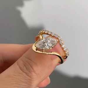 Anillo Romántico con Banda Curva y Diamante Cultivado en Laboratorio de Corte Marquesa de 1.02CT para Mujer, Joyería de Oro Sólido de 14K, Regalo para Enamorados - Product Image 6