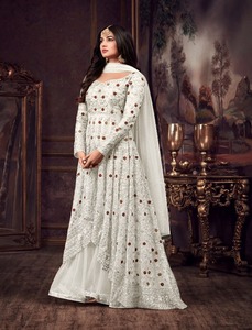 Exportation Qualité Designer Robe De Mariée Robes De Mariée Indienne Partie Porter Papillon Net avec Broderie Cordon Travail Anarkali Robe - Product Image 5
