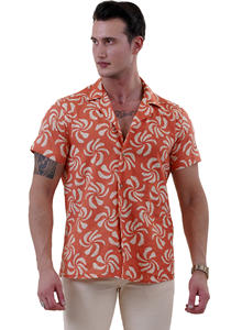 เสื้อเชิ้ตฮาวายคอปกชายสีส้มสีเบจผ้านุ่ม100% วิสคอสของผู้ชาย - Product Image 4