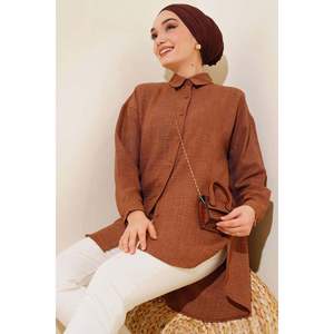 Túnica informal con botones en la parte delantera Marrón - Product Image 1