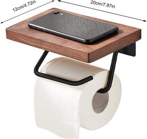 Porte-papier toilette en bois, porte-papier en bois de noyer avec étagère pour téléphone, porte-papier toilette avec étagère 180 mm*130 mm - Product Image 2