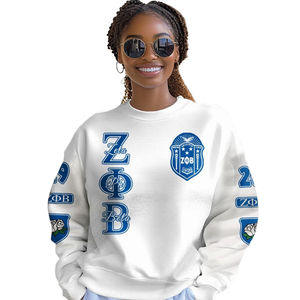 Sweat-shirt à col rond en polaire avec lettres grecques Zeta Phi Beta pour femmes, bleu, broderie de sororité, pull-over - Product Image 4