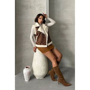 Chaleco de Felpa con Estampado de Leopardo para Mujer, Marca TOPSHOW, Mezcla de Algodón y Poliéster, Prenda Exterior sin Mangas de Piel Sintética Suave para Uso Casual - Product Image 3