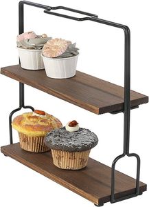 Modern Black Color Metallic Frame With Wooden Top 2 Tier Cake <b>Cupcake</b> <b>Stand</b> in Reasonable Price - Product Image 5