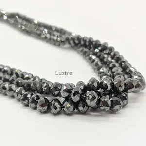 Cuentas Redondas Facetadas de Diamante Negro, Hilo de Cuentas de Piedra para Hacer Joyas, Regalo para Ella, Joyería al por Mayor, Certificado por Terceros, Brillo - Product Image 3