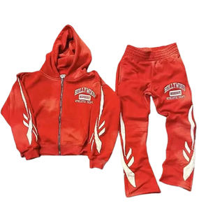 Moda de otoño, ropa de calle, chándal acampanado Sun Fade, estilo Vintage, ajuste holgado, bordado desgastado, chándales con cremallera de gran tamaño - Product Image 4