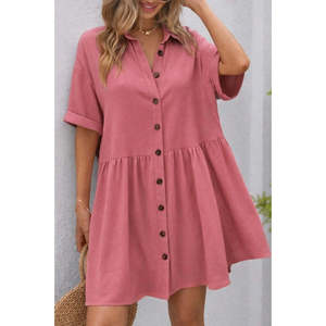 Vestido Mini Arrugado con Cuello y Botones Delanteros de Manga Corta para Mujer de Jane's - Ropa de Verano Informal de Corte Relajado, Modelo 31541 - Product Image 2