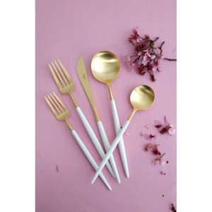 Luxury <b>Cutlery</b> <b>Set</b> Wedding Decor Stainless Steel Food Grade Golden Flatware <b>Set</b> With <b>Black</b> Handles Latest Arrival - Product Image 4