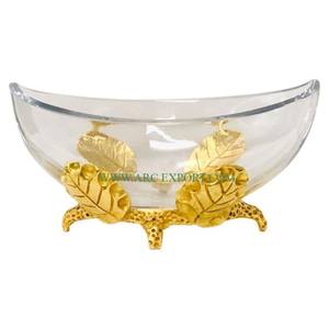 3 Tazón de comida de vidrio transparente Base y bandeja chapadas en oro de metal Calidad superior Hecho a mano Nuevo estilo Decoración de Mesa Grande Tazón de comida - Product Image 4