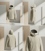 Veste de safari épaisse pour homme |   Coupe-vent décontracté d'été à capuche, col montant, motif lettres, imperméable, anti-UV, coupe ajustée, style vintage
