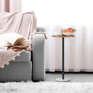 Wooden <b>Side</b> <b>Table</b> Outdoor Drink <b>Table</b> for Cocktail <b>Table</b> with <b>White</b> Marble Weighted Base for Patio Deck Rustic Brown - Product Image 4