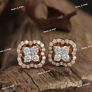 Pendientes de Botón Cuadrados con Halo Plateado y Racimo de Diamantes Moissanite Separados, Clásicos, Lujosos, Brillantes, para Uso Diario - Product Image 2