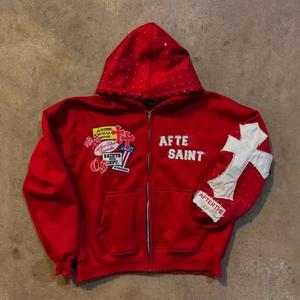 Parche personalizado trabajo sudaderas con capucha Streetwear de gran tamaño pulóver sudaderas con logotipo bordado ácido lavado diseño al por mayor - Product Image 2