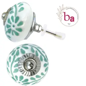 Boutons en céramique turquoise de mer gravés marocains pour cuisine chambre extérieur ou villa pour armoires tiroirs ou portes - Product Image 1