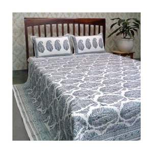 Draps de lit en coton 100% fabriqués sur mesure, imprimés à la main avec un motif floral, bleu pastel clair, écologiques, 200 fils, disponibles en différentes tailles - Product Image 5