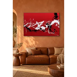 Impression sur toile Fida rouge avec abstrait abstrait de gouttes de peinture blanches et noires - Product Image 1