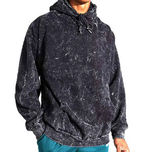 Sudadera con Capucha Estilo Urbano, Felpa, Lisa, Vintage, Doble Capa, Lavado Ácido, Desgastada, 100% Algodón, Transpirable, Ecológica, con Logotipo Personalizado para Hombre - Product Image 1