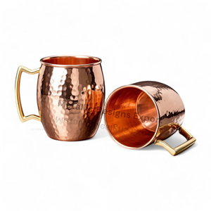 Elegantes tazas de mula de Moscú de cobre martillado de 12 oz con mango de latón metálico, vasos modernos ecológicos para regalos - Product Image 1
