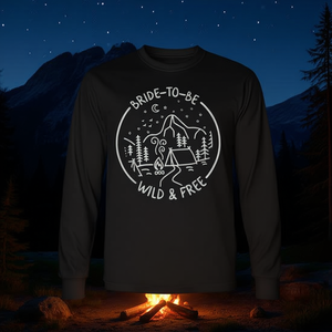 T-shirt a maniche lunghe Bride To Be Wild And Free, design da campeggio, girocollo da donna per adulti - Product Image 3