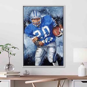 Detroit Lions Canvas Art: American Football Printed Canvas, Gym Decor,White <b>Framed</b> - Product Image 1