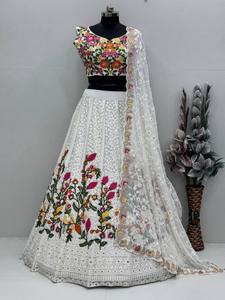 Vente chaude Designer Indien Heavy Fuax Georgette Lehenga Choli avec Broderie Dupatta et Séquence Readymade Party Wear Outfit - Product Image 5