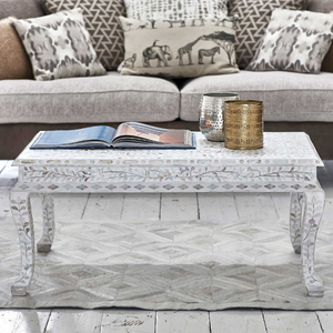 Intricate Floral Designs Exquisite Handcrafted Mother of Pearl Inlay Coffee <b>Table</b> with Elegant Finish Modern Home Furniture - Product Image 1
