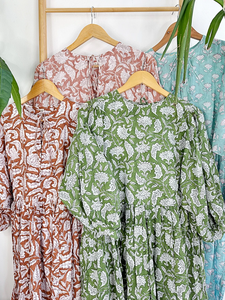 Pure Cotton Long Dress Indian <b>Block</b> Print Boho <b>Colourful</b> Summer Earthy Elegant Comfy Daywear - Product Image 4