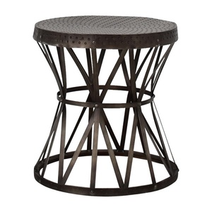 Bronz bitmiş Metal yan masa kahve endüstriyel Reclaimed katı yuvarlak Metal dövülmüş çerçeve sehpa Accent kokteyl masası
