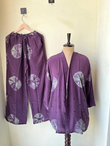 Ensemble de pyjama style kimono soyeux 2 pièces Tie Dye Robe courte kimono Robe en soie indienne Sari Robe de pyjama d'été Robe bohème légère - Product Image 6