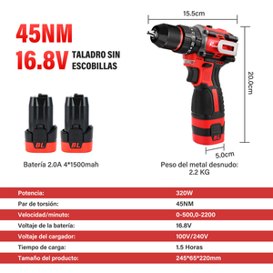 Taladro de Impacto Pointekx 16.8V 1.5Ah Sin Escobillas Rojo y Negro de Velocidad Variable, Herramienta Profesional para Trabajos en Madera - Product Image 3