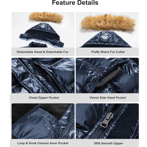 Chaqueta de Invierno Acolchada para Hombre, Azul Marino Brillante, Gruesa, Abrigada, Impermeable, Cortavientos, para Nieve y Esquí, con Forro de Piel Sintética Extraíble - Product Image 4