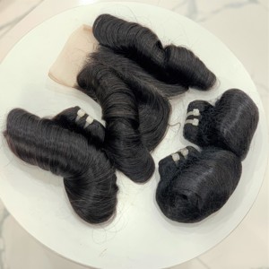 Extensiones de Remy humano 100% crudo de donante único vietnamita Estilos hinchables rizados ondulados Cutícula negra natural alineada SEDA SUAVE - Product Image 2