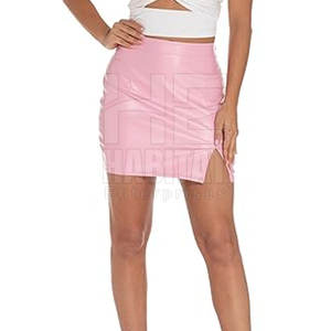 Mini-jupes en cuir véritable de couleur rose clair pour femmes, tissu doux et confortable, coupe élégante, idéales pour le quotidien et le travail - Product Image 2