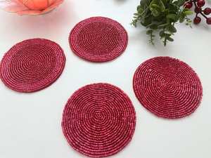Handmade Beaded <b>Coasters</b> - Boho <b>Drink</b> <b>Coasters</b> with Polyester Backing (4x4 Inch) - Product Image 4
